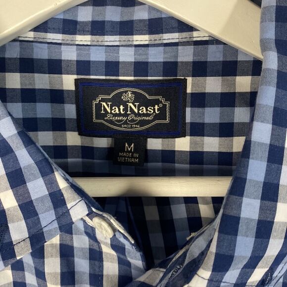 Nat Nast Luxury Long Sleeve Button Down Shirt Blue White Plaid Size M - Picture 3 of 11
